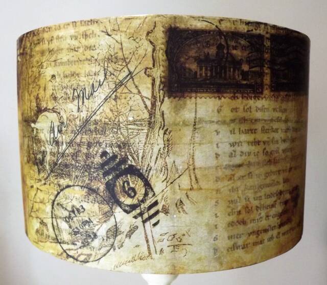 Vintage Postcard Lampshade Shabby Chic Dark Academia Decor - image 1