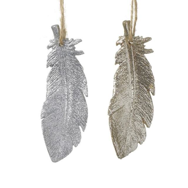 Gold & Silver Feathers Hanging Christmas Decoration - Winter Wonderland Festive Bling Birds Animals Glitz Glam Quill Flying Gift Decor