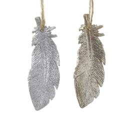 Gold & Silver Feathers Hanging Christmas Decoration - Winter Wonderland Festive Bling Birds Animals Glitz Glam Quill Flying Gift Decor