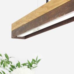 Pendant Lamp - Oak Wood & Corten Steel Dining Room Gantlights Led - thumbnail 3