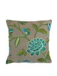 Manuel Canovas - Carla Turquoise Embroidered Floral Designer Cushion Cover Handmade Throw Pillow Home Decor