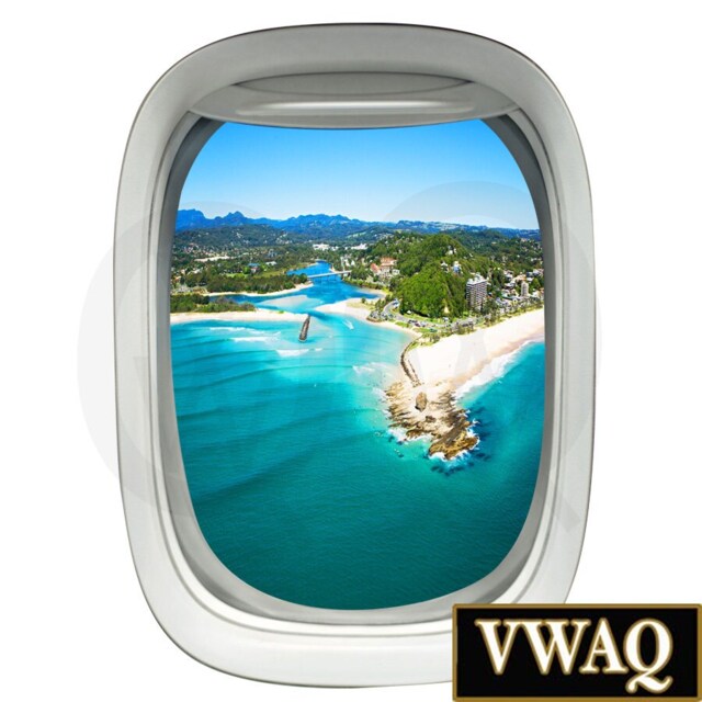 3D Porthole Airplane Window Decal - Aerial Beach View Peel & Stick Aviation Wall Mural - Pw33