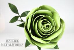 Metal Green Rose Long Stemmed Lifesize Sculpture