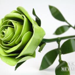 Metal Green Rose Long Stemmed Lifesize Sculpture - thumbnail 2