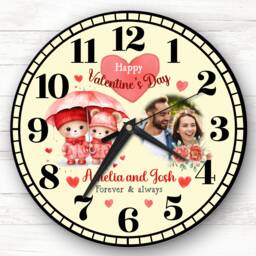 Valentine's Day Gift Couple Bear Photo Yellow Personalised Clock - thumbnail 1