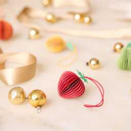 Fruit Honeycomb Paper Mini Ornaments - Set Of 4, Handcrafted Recycled Cotton Ornaments, Handmade Christmas Decor - thumbnail 3