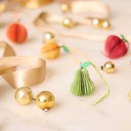 Fruit Honeycomb Paper Mini Ornaments - Set Of 4, Handcrafted Recycled Cotton Ornaments, Handmade Christmas Decor - thumbnail 2