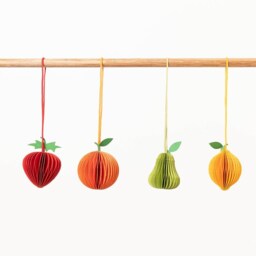 Fruit Honeycomb Paper Mini Ornaments - Set Of 4, Handcrafted Recycled Cotton Ornaments, Handmade Christmas Decor - thumbnail 4