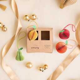Fruit Honeycomb Paper Mini Ornaments - Set Of 4, Handcrafted Recycled Cotton Ornaments, Handmade Christmas Decor