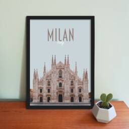 Milan Travel Poster - Retro Vintage Style Italy Art Print, Artwork, Homeware, Postcard, Milano - thumbnail 1