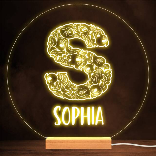 Floral Font Letter Initial S Personalised Gift Lamp Night Light - image 1