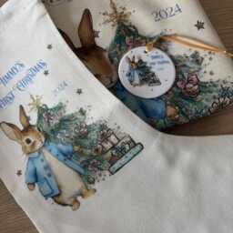 Personalised Rabbit Christmas Sack Linen Canvas Stocking Santa Gift Sack - thumbnail 3
