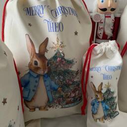 Personalised Rabbit Christmas Sack Linen Canvas Stocking Santa Gift Sack - thumbnail 2