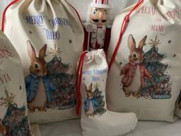 Personalised Rabbit Christmas Sack Linen Canvas Stocking Santa Gift Sack - thumbnail 1