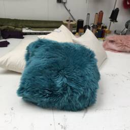 Navy Blue, Dark Blue , Tibetan, Mongolian Sheepskin Cushion Cover - thumbnail 4