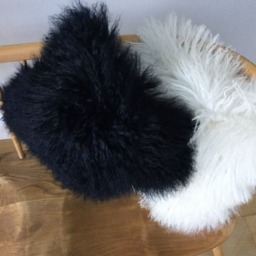Navy Blue, Dark Blue , Tibetan, Mongolian Sheepskin Cushion Cover - thumbnail 2