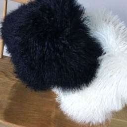 Navy Blue, Dark Blue , Tibetan, Mongolian Sheepskin Cushion Cover - thumbnail 3