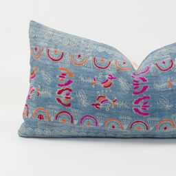 Vintage Indigo Hemp Lumbar Pillow Cover, Embroidered Tribal Cushion - thumbnail 4