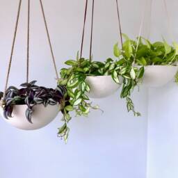 Large Ceramic Plant Pot - Handmade Hanging Porcelain Basket Minimalist Modern Scandinavian Design - thumbnail 2