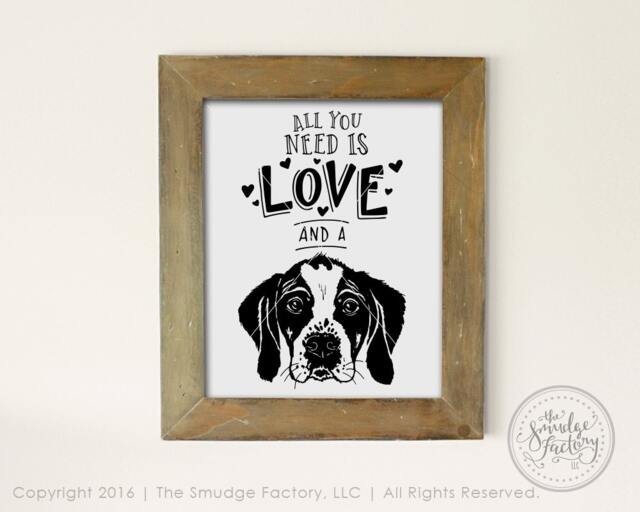 Puppy Dog Art Print, Hand Lettered, All You Need Is Love - Digital Download - image 1