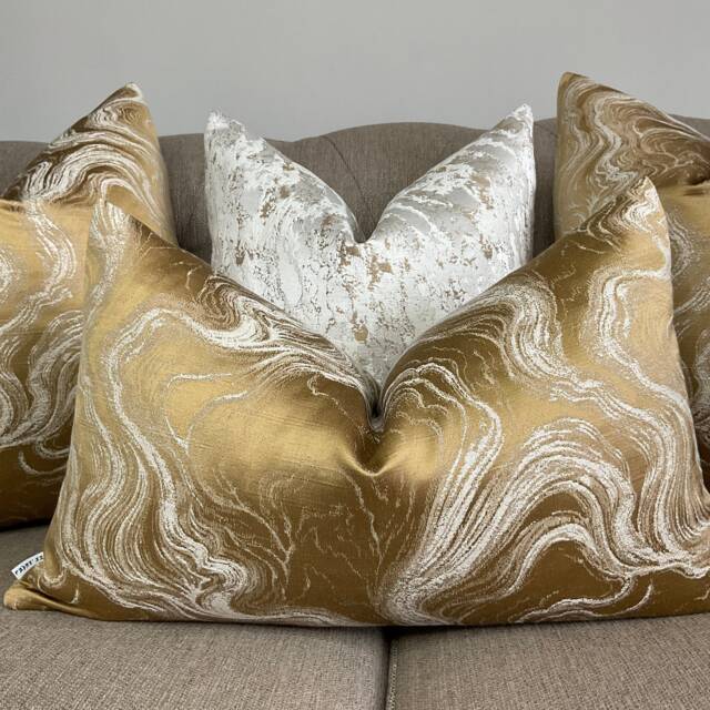 Luxury Marble Alexis Cushion Pillow Cover Brass Gold For Sofa Bed Designer Fabric High Quality Handmade in UK Rectangle Double Sided - image 1