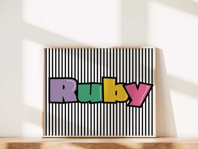 Personalised Girls Name Print, Teen Room, Monochrome Bedroom, Colourful Kids Decor, Retro Style, Cool Tween Room Decor - image 1