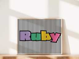 Personalised Girls Name Print, Teen Room, Monochrome Bedroom, Colourful Kids Decor, Retro Style, Cool Tween Room Decor - thumbnail 1