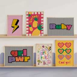Personalised Girls Name Print, Teen Room, Monochrome Bedroom, Colourful Kids Decor, Retro Style, Cool Tween Room Decor - thumbnail 2