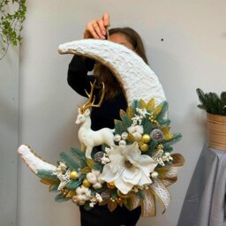 Christmas Moon & Deer Door Or Wall Decoration, Winter Wreath, Gifts, Home Decor, Expensive Gift - thumbnail 3