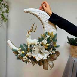 Christmas Moon & Deer Door Or Wall Decoration, Winter Wreath, Gifts, Home Decor, Expensive Gift - thumbnail 2