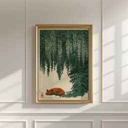 Sleeping Fox Under Wisteria Poster, Japanese Nature Wall Art - thumbnail 3