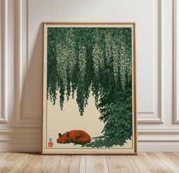 Sleeping Fox Under Wisteria Poster, Japanese Nature Wall Art - thumbnail 1