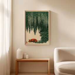 Sleeping Fox Under Wisteria Poster, Japanese Nature Wall Art - thumbnail 2