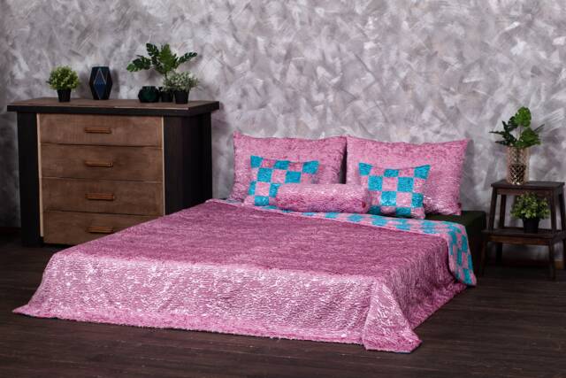 Luxury Faux Fur Bed Set - Aquamarine & Quartz Patchwork, Tissavel Eco - image 1