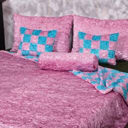 Luxury Faux Fur Bed Set - Aquamarine & Quartz Patchwork, Tissavel Eco - thumbnail 2