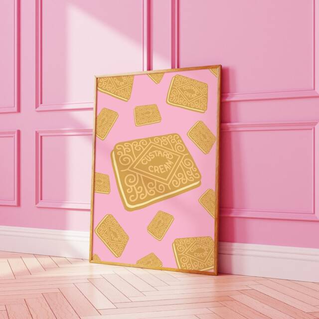 Custard Cream Biscuit Wall Art Print, Kitchen Poster, Cute Food For Kitchen, Dining Room, Retro Print 2226 - image 1