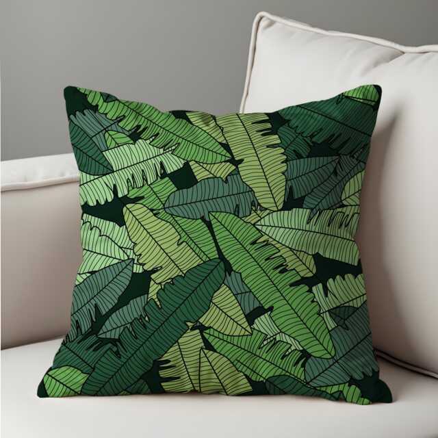 Tropical Banana Leaf Cushion Cover, Bold Green Jungle Botanical Pillow Boho & Monstera Decor, Modern Forest Decoration - image 1