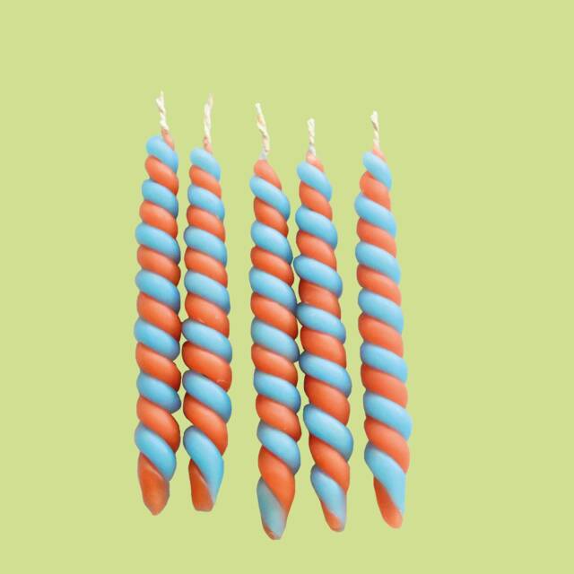 Orange & Blue Twisted Candle Set - x5