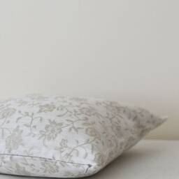 White Linen Pillow Cover Shabby Chic Case Sofa Pillow Throw Damask Toss Flowers Decorative Case Natural Cushion Cover - thumbnail 2