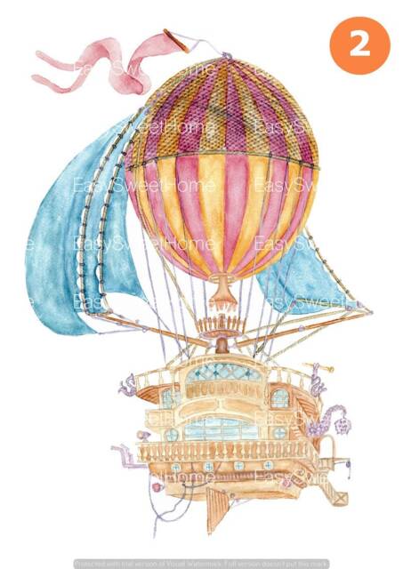 Wall Decals Hot Air Balloon, Blue-Brown, Home D??cor, Tile Decals, Furniture Balloon - image 1