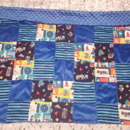 Construction Theme Blanket, Minky Blue Baby Shower Gift, Boy Gifts - thumbnail 4