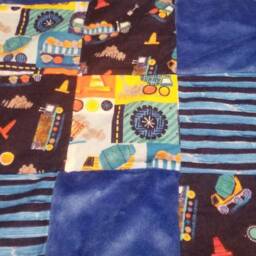 Construction Theme Blanket, Minky Blue Baby Shower Gift, Boy Gifts - thumbnail 3