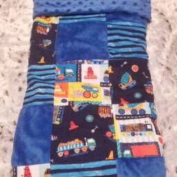Construction Theme Blanket, Minky Blue Baby Shower Gift, Boy Gifts - thumbnail 2