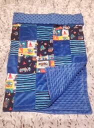Construction Theme Blanket, Minky Blue Baby Shower Gift, Boy Gifts