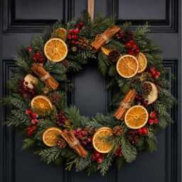 2M Pre-Decorated Spruce Christmas Garland & Matching 45cm Wreath Set - Dried Orange, Pine Cones & Berries Traditional Festive Door - thumbnail 2