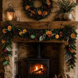 2M Pre-Decorated Spruce Christmas Garland & Matching 45cm Wreath Set - Dried Orange, Pine Cones & Berries Traditional Festive Door - thumbnail 4