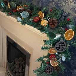 2M Pre-Decorated Spruce Christmas Garland & Matching 45cm Wreath Set - Dried Orange, Pine Cones & Berries Traditional Festive Door - thumbnail 3