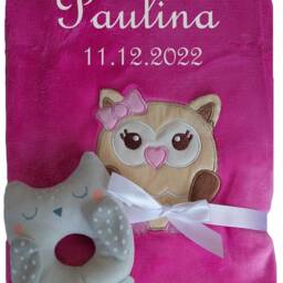 Baby Blanket Embroidered With Name + Bonus Baby Socks Rattle Grasping Toy Baptism - thumbnail 4