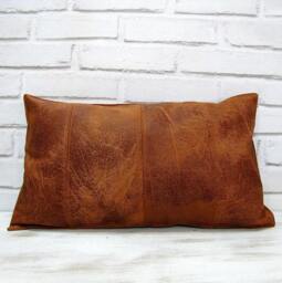 Brown Faux Leather Fabric Lumbar Pillow Cover With Decorative Stitches/Modern Scandinavian Homes-1Pcs - thumbnail 1