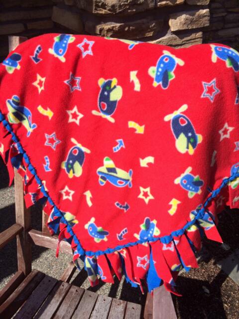 Fleece Blanket - Planes Transportation On Red With Woven Edge - image 1
